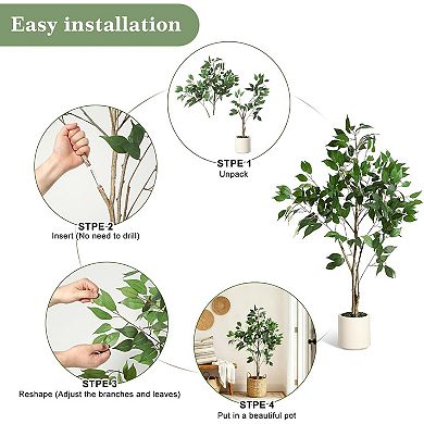 Artificial Ficus Tree with Wood Trunk & Fruits for Home Office Living Room Decor