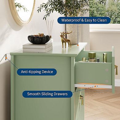 Natural Oak Fluted 27.5”W Dresser, 3-Drawer Wood Storage Chest