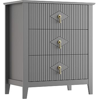 Natural Oak Fluted 27.5”W Dresser, 3-Drawer Wood Storage Chest