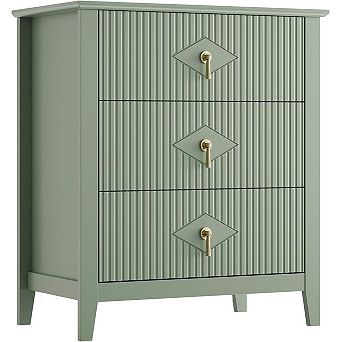 Natural Oak Fluted 27.5”W Dresser, 3-Drawer Wood Storage Chest