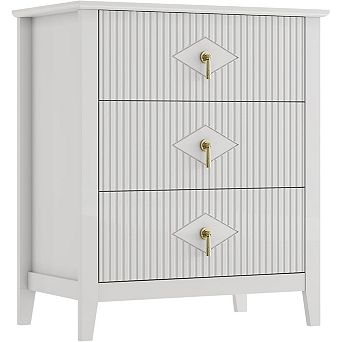 Natural Oak Fluted 27.5”W Dresser, 3-Drawer Wood Storage Chest