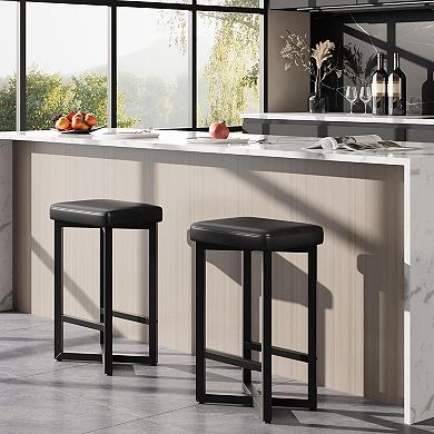 Counter Height Bar Stools, Upholstered PU Leather Stools for Kitchen Home Bar Dining Room