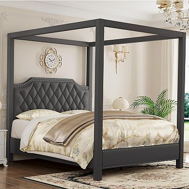 ANIXOL Upholstered Canopy Bed Frame with Four Poster Design