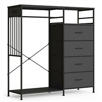49.2" W Dresser for Bedroom with Hanging Rack, 6 Fabric Drawers Dresser with Clothes Rack