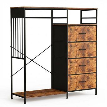 49.2" W Dresser for Bedroom with Hanging Rack, 6 Fabric Drawers Dresser with Clothes Rack