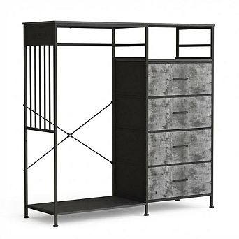 49.2" W Dresser for Bedroom with Hanging Rack, 6 Fabric Drawers Dresser with Clothes Rack
