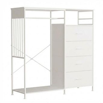49.2" W Dresser for Bedroom with Hanging Rack, 6 Fabric Drawers Dresser with Clothes Rack