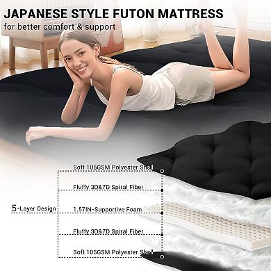 IDEALHOUSE Japanese Futon Floor Mattress, Foldable & Roll-Up for Multi-Use