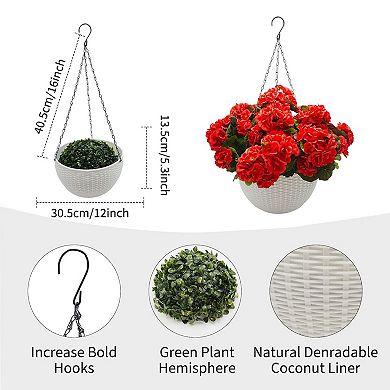 ANIXOL Artificial Red Geranium Hanging Planter Set