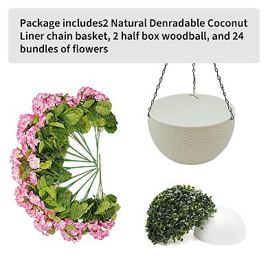 ANIXOL Artificial Red Geranium Hanging Planter Set