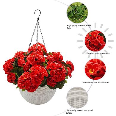 ANIXOL Artificial Red Geranium Hanging Planter Set