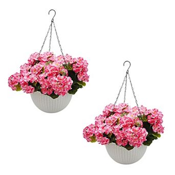 ANIXOL Artificial Red Geranium Hanging Planter Set