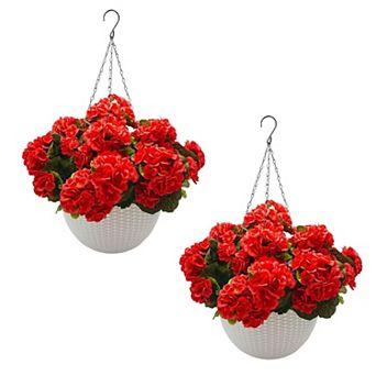 ANIXOL Artificial Red Geranium Hanging Planter Set