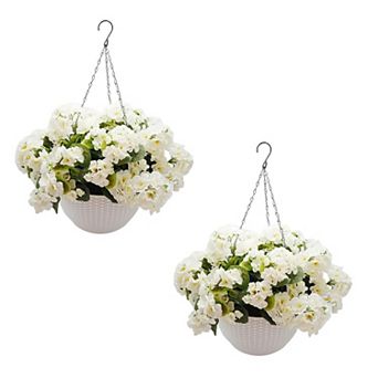 ANIXOL Artificial Red Geranium Hanging Planter Set