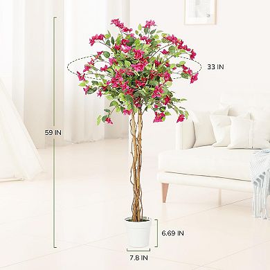 Artificial Bougainvillea Tree with Pink Flowers for Home Decor Office Living Room