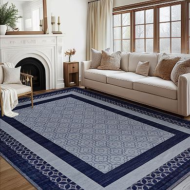 ANIXOL Washable Navy Low-Pile Area Rug