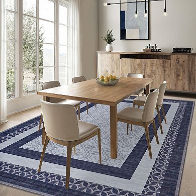 ANIXOL Washable Navy Low-Pile Area Rug