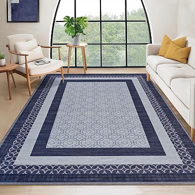 ANIXOL Washable Navy Low-Pile Area Rug