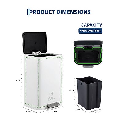 ANIXOL Stainless Steel Step Trash Can with Soft-Close Lid & Foot Pedal