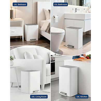 ANIXOL Stainless Steel Step Trash Can with Soft-Close Lid & Foot Pedal