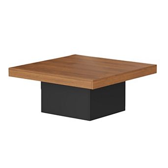 35 Inch Square Coffee Table, Farmhouse Wood Small Living Room Table with Leg Lights