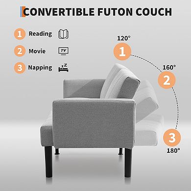 Convertible Futon Sofa Bed, Loveseat Couch with Adjustable Backrest, Sofa Bed for Living Room