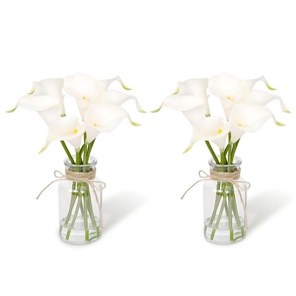 ANIXOL Calla Lily Faux Flowers in Glass Vase