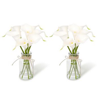 ANIXOL Calla Lily Faux Flowers in Glass Vase