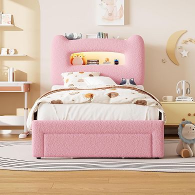 ANIXOL Kids LED Storage Platform Bed with Charging Station