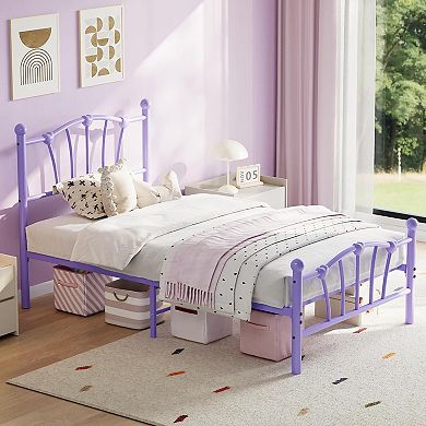 Girls' Metal Platform Bed Frame with Heart Design - Heavy-Duty, Noise-Free, Easy Assembly
