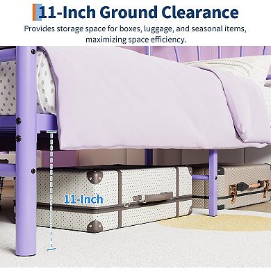 Girls' Metal Platform Bed Frame with Heart Design - Heavy-Duty, Noise-Free, Easy Assembly