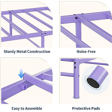 Girls' Metal Platform Bed Frame with Heart Design - Heavy-Duty, Noise-Free, Easy Assembly