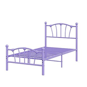 Girls' Metal Platform Bed Frame with Heart Design - Heavy-Duty, Noise-Free, Easy Assembly
