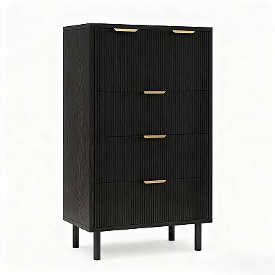 Wave Fluted 5 Drawer Dresser for Bedroom, Modern Wood Chest of Drawers - Black