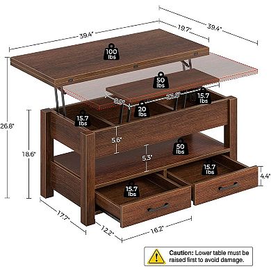Lift Top Coffee Table, Storage Shelf, Hidden Compartments and Lifting Top, for Living Room, Office