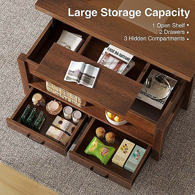 Lift Top Coffee Table, Storage Shelf, Hidden Compartments and Lifting Top, for Living Room, Office
