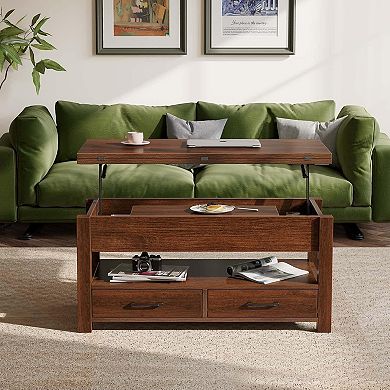 Lift Top Coffee Table, Storage Shelf, Hidden Compartments and Lifting Top, for Living Room, Office
