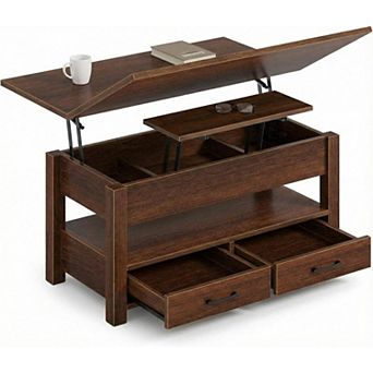 Lift Top Coffee Table, Storage Shelf, Hidden Compartments and Lifting Top, for Living Room, Office