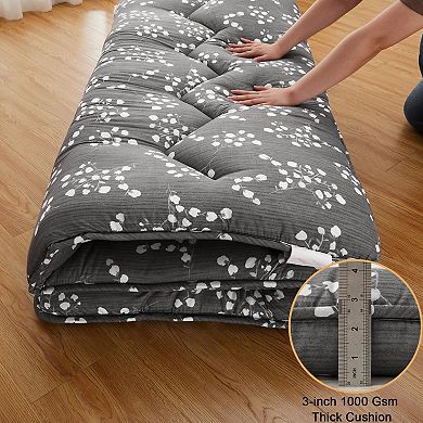 IDEALHOUSE Floral Japanese Futon Floor Mattress, Medium Firm & Roll-Up