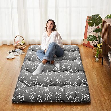 IDEALHOUSE Floral Japanese Futon Floor Mattress, Medium Firm & Roll-Up