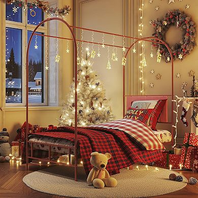 ANIXOL Twin Canopy Bed Frame with Upholstered Headboard