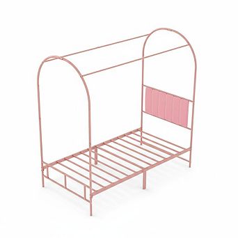 ANIXOL Twin Canopy Bed Frame with Upholstered Headboard