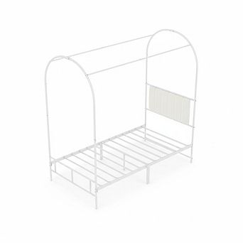 ANIXOL Twin Canopy Bed Frame with Upholstered Headboard