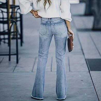 Women's Causal High Waisted Wide Leg Jeans Flare Bell Bottom Bootcut Jeans Stretchy Denim Pants