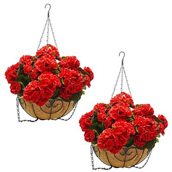 ANIXOL Artificial Geranium Hanging Basket Set