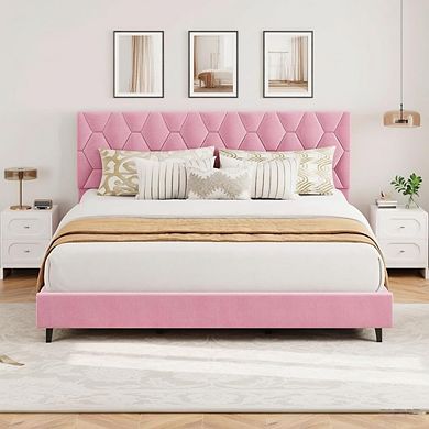 Linen Upholstered Platform Bed Frame - Adjustable Headboard, Wood Slat & Metal Support, Noise-Free