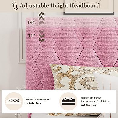 Linen Upholstered Platform Bed Frame - Adjustable Headboard, Wood Slat & Metal Support, Noise-Free