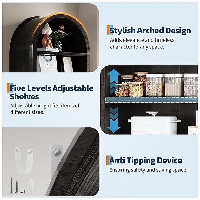 Arched 7 Tier Wood Shoe Cabinet with Adjustable Shelves