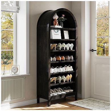 Arched 7 Tier Wood Shoe Cabinet with Adjustable Shelves