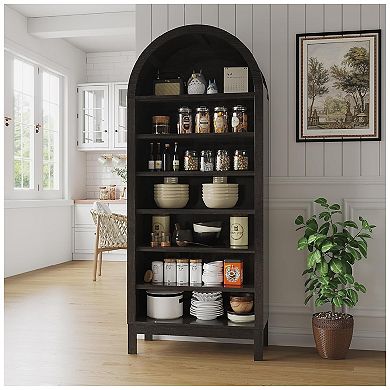 Arched 7 Tier Wood Shoe Cabinet with Adjustable Shelves